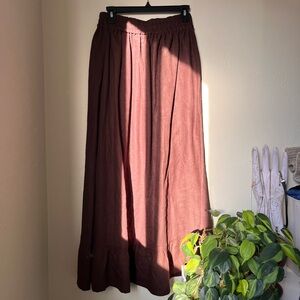 NotPerfectLinen Espresso Brown Sion Maxi Skirt with Elastic Waist